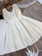 Mahira Pure Cotton Embroidered Anarkali with Khadi Cotton Pant & Fancy Butterfly Net Dupatta