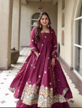 Ruhanika Heritage Heavy Natural Crepe Silk Embroidered Anarkali Suit Set with Palazzo & Dupatta