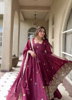 Ruhanika Heritage Heavy Natural Crepe Silk Embroidered Anarkali Suit Set with Palazzo & Dupatta