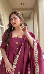 Ruhanika Heritage Heavy Natural Crepe Silk Embroidered Anarkali Suit Set with Palazzo & Dupatta