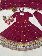 Ruhanika Heritage Heavy Natural Crepe Silk Embroidered Anarkali Suit Set with Palazzo & Dupatta
