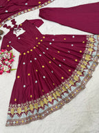 Ruhanika Heritage Heavy Natural Crepe Silk Embroidered Anarkali Suit Set with Palazzo & Dupatta