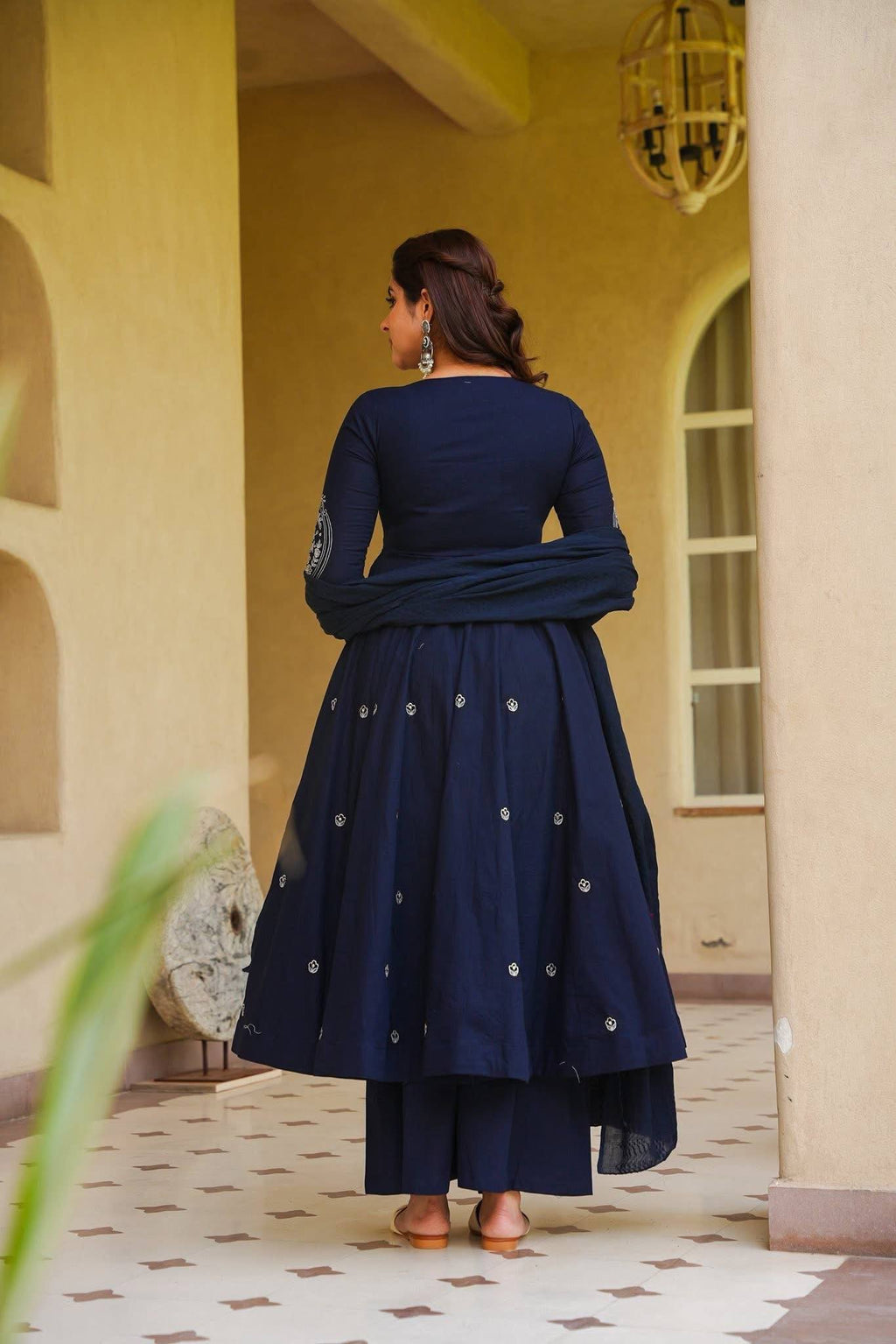 Ruhani Heavy Roman Silk Embroidered Anarkali with Palazzo & Faux Georgette Dupatta Set