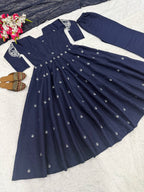 Ruhani Heavy Roman Silk Embroidered Anarkali with Palazzo & Faux Georgette Dupatta Set