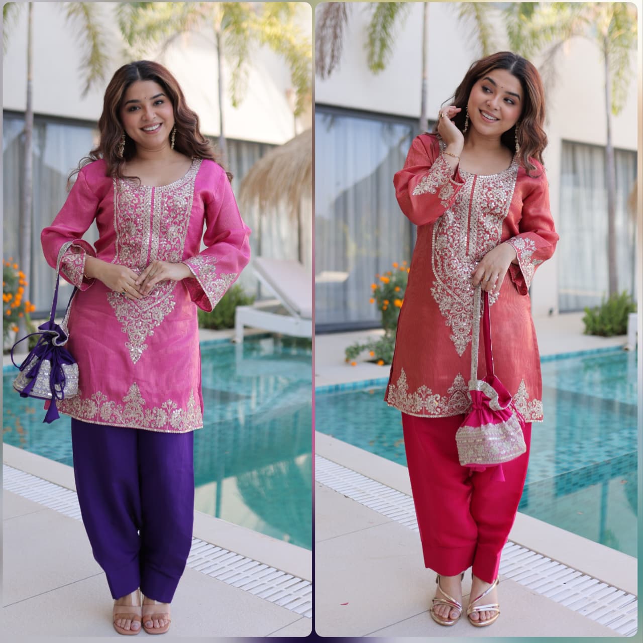 Premium Viscose Kurti Set with Coding Zari Work & Potli Bag