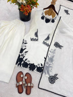 Premium Fendy Silk Embroidered Farshi Pant Suit with Lace Dupatta