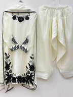 Premium Fendy Silk Embroidered Farshi Pant Suit with Lace Dupatta