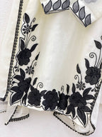 Premium Fendy Silk Embroidered Farshi Pant Suit with Lace Dupatta