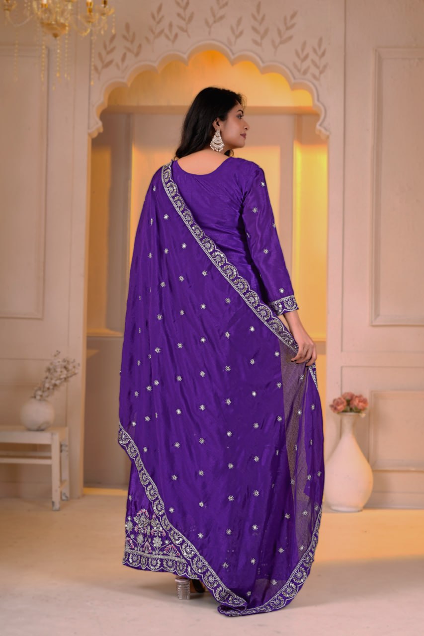Zehra Chinon Embroidered Sharara Suit with Sequence & Multi Work