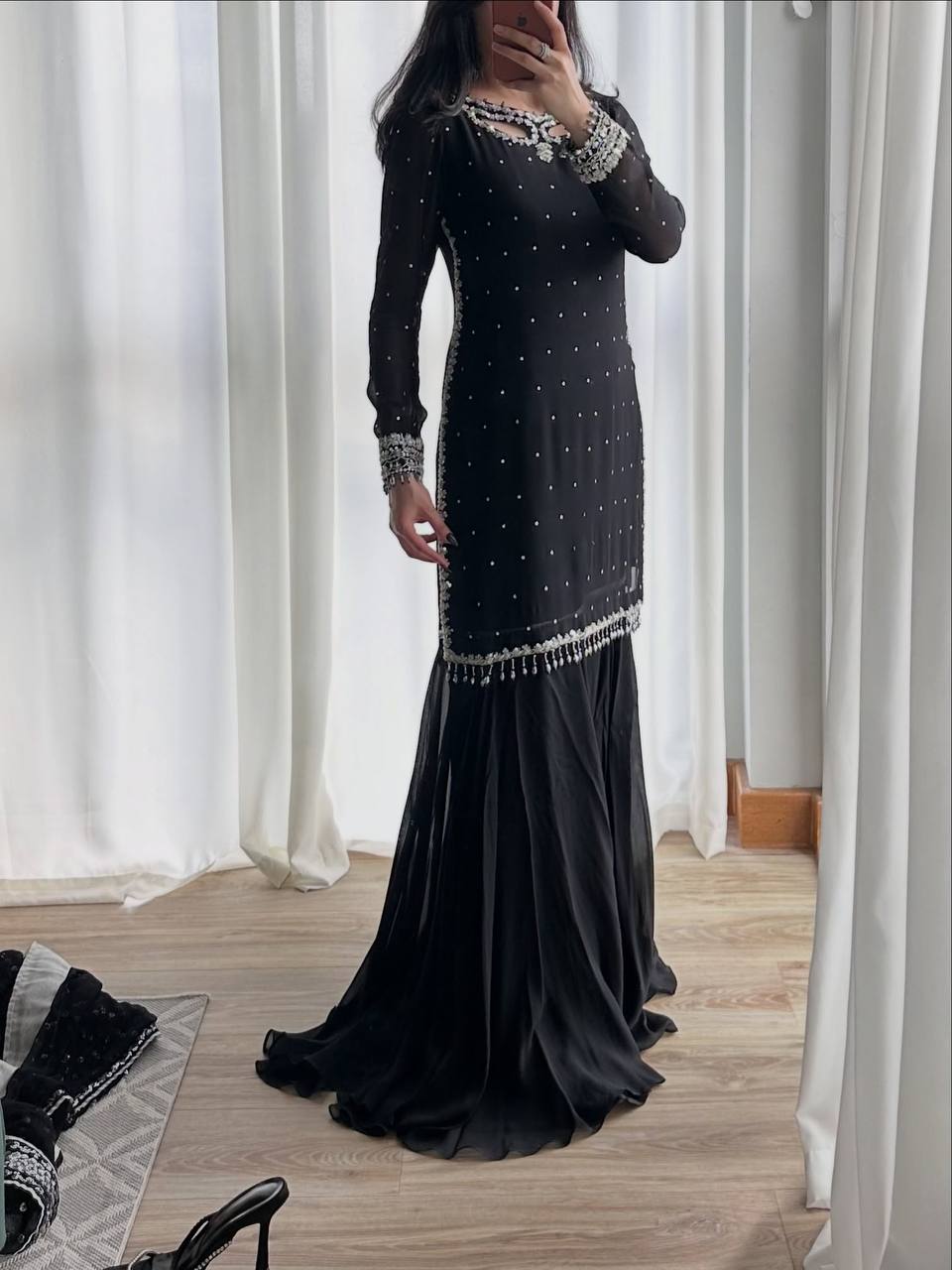 Mehar Heavy Faux Georgette Embroidered Sequence Kurti with Palazzo & Soft Net Dupatta Set