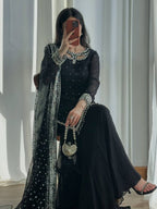 Mehar Heavy Faux Georgette Embroidered Sequence Kurti with Palazzo & Soft Net Dupatta Set