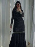 Mehar Heavy Faux Georgette Embroidered Sequence Kurti with Palazzo & Soft Net Dupatta Set