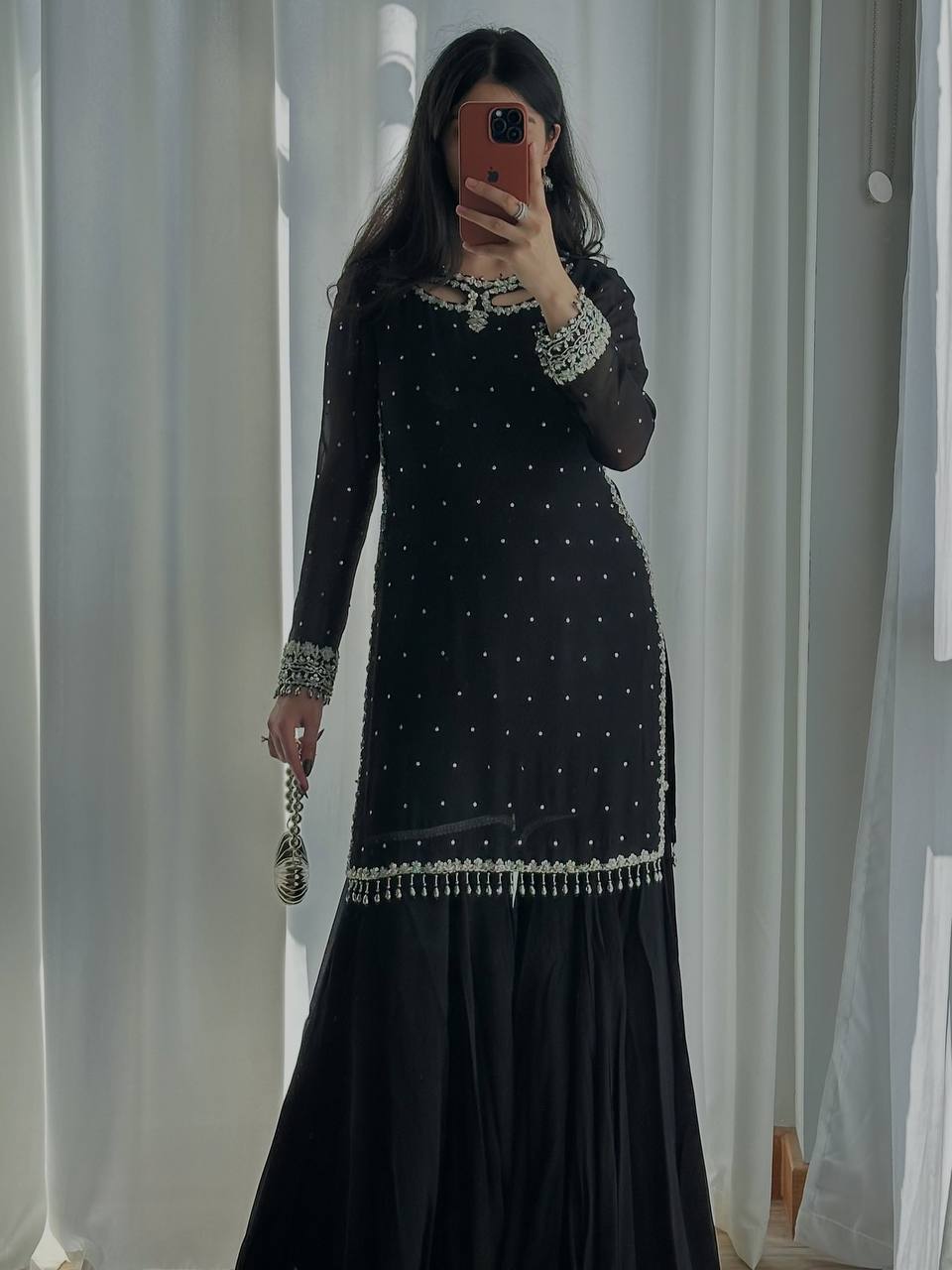 Mehar Heavy Faux Georgette Embroidered Sequence Kurti with Palazzo & Soft Net Dupatta Set
