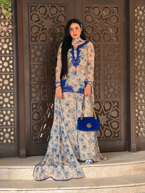 Aavika Heavy Faux Georgette Digital Print Kurti with Palazzo & Dupatta Set