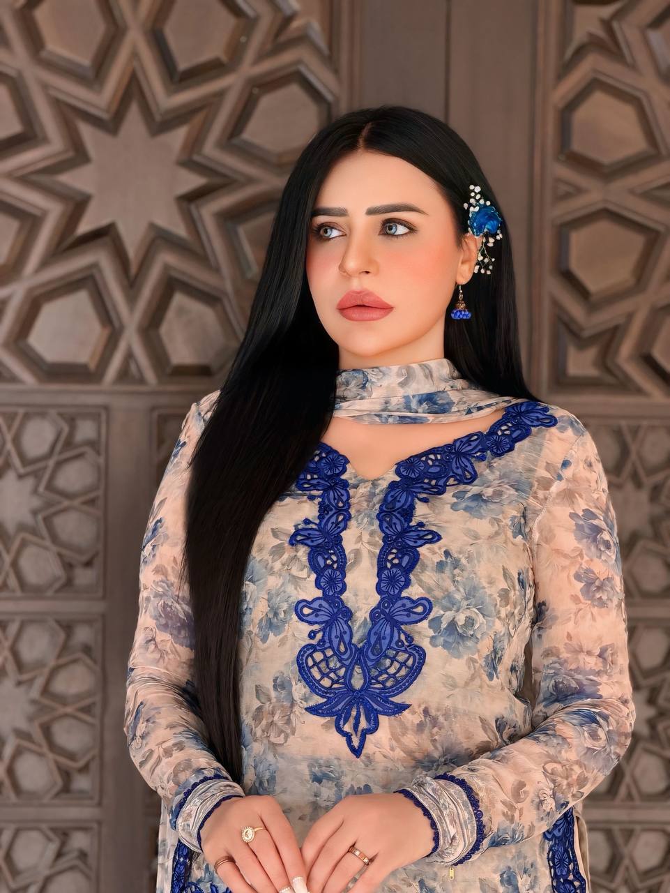 Aavika Heavy Faux Georgette Digital Print Kurti with Palazzo & Dupatta Set