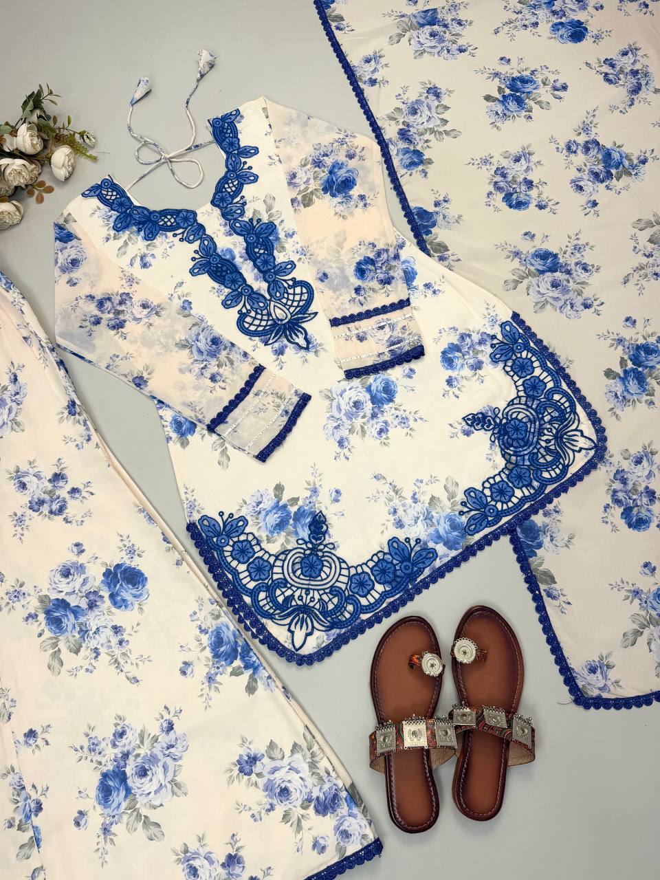 Aavika Heavy Faux Georgette Digital Print Kurti with Palazzo & Dupatta Set