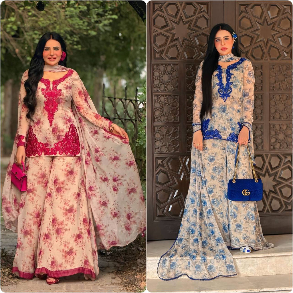 Aavika Heavy Faux Georgette Digital Print Kurti with Palazzo & Dupatta Set