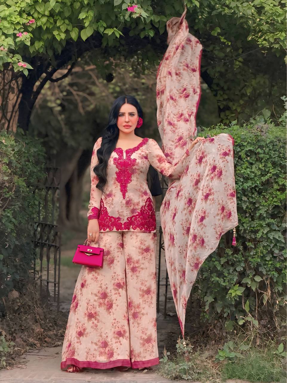 Aavika Heavy Faux Georgette Digital Print Kurti with Palazzo & Dupatta Set