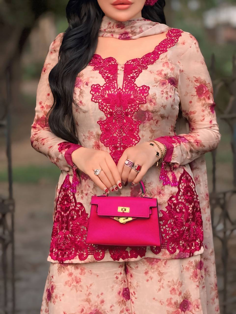 Aavika Heavy Faux Georgette Digital Print Kurti with Palazzo & Dupatta Set