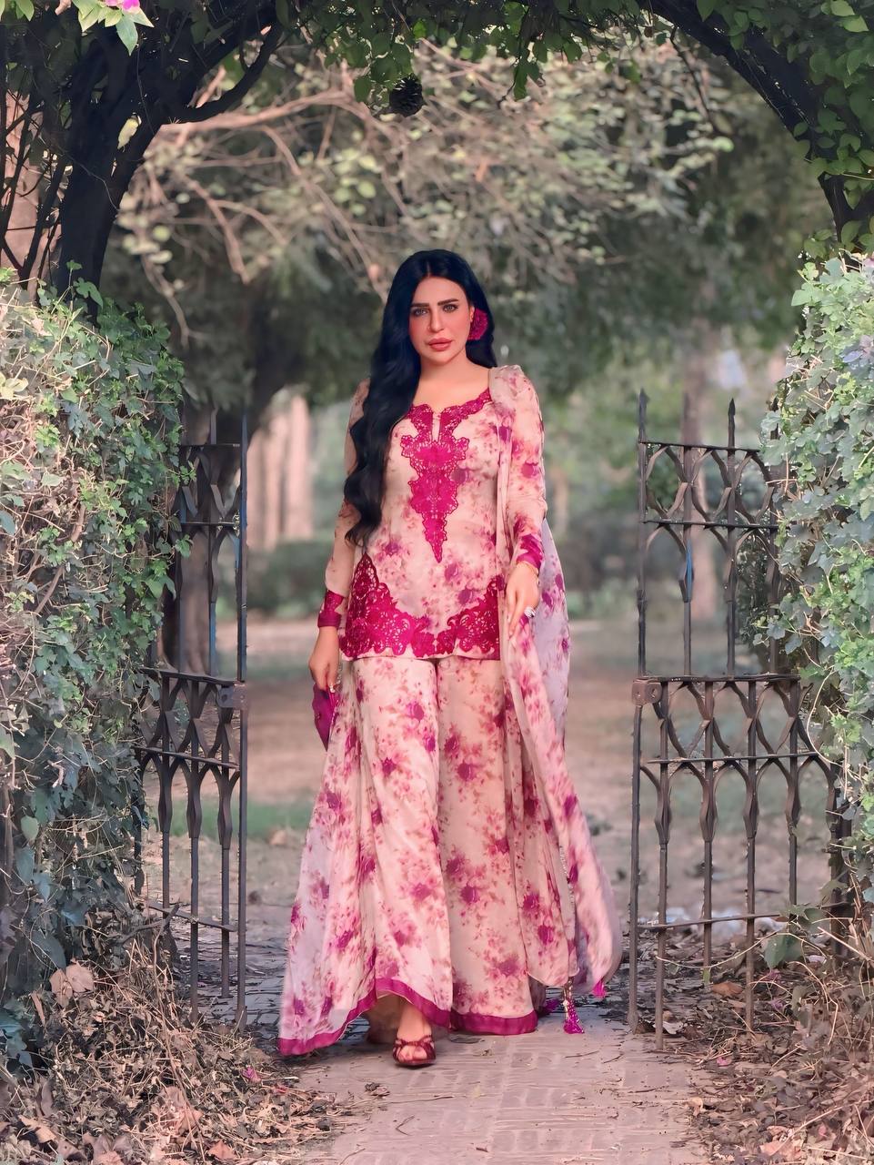 Aavika Heavy Faux Georgette Digital Print Kurti with Palazzo & Dupatta Set
