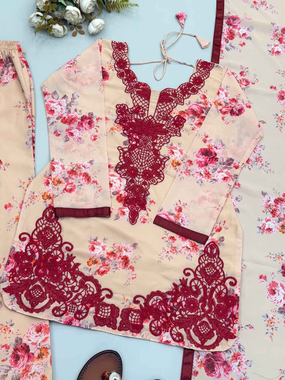 Aavika Heavy Faux Georgette Digital Print Kurti with Palazzo & Dupatta Set