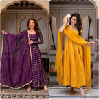 Vaishnavi Chanderi Jacquard Butti Mirror Work Anarkali with Pant & Faux Georgette Dupatta Set