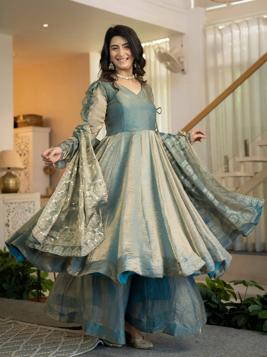 Heavy Fandy Silk Anarkali Suit with 5mm Sequin Embroidery, 3.8 Meter Flair & Matching Dupatta