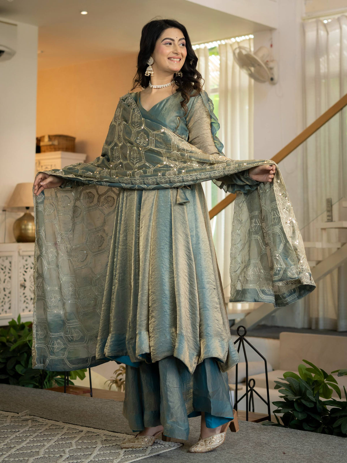 Heavy Fandy Silk Anarkali Suit with 5mm Sequin Embroidery, 3.8 Meter Flair & Matching Dupatta