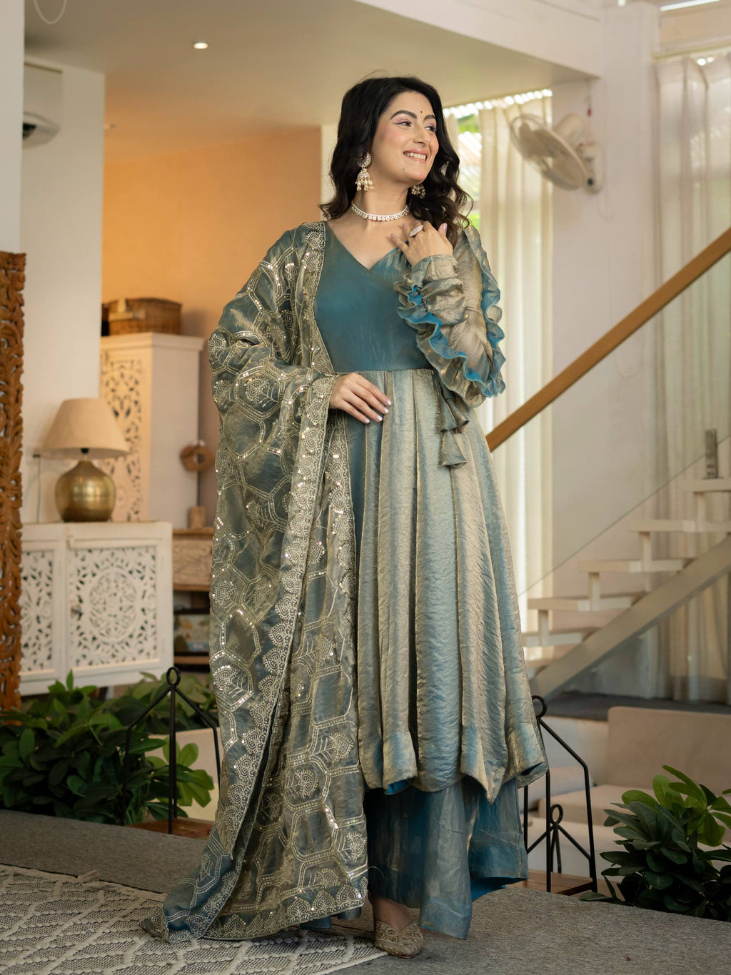 Heavy Fandy Silk Anarkali Suit with 5mm Sequin Embroidery, 3.8 Meter Flair & Matching Dupatta