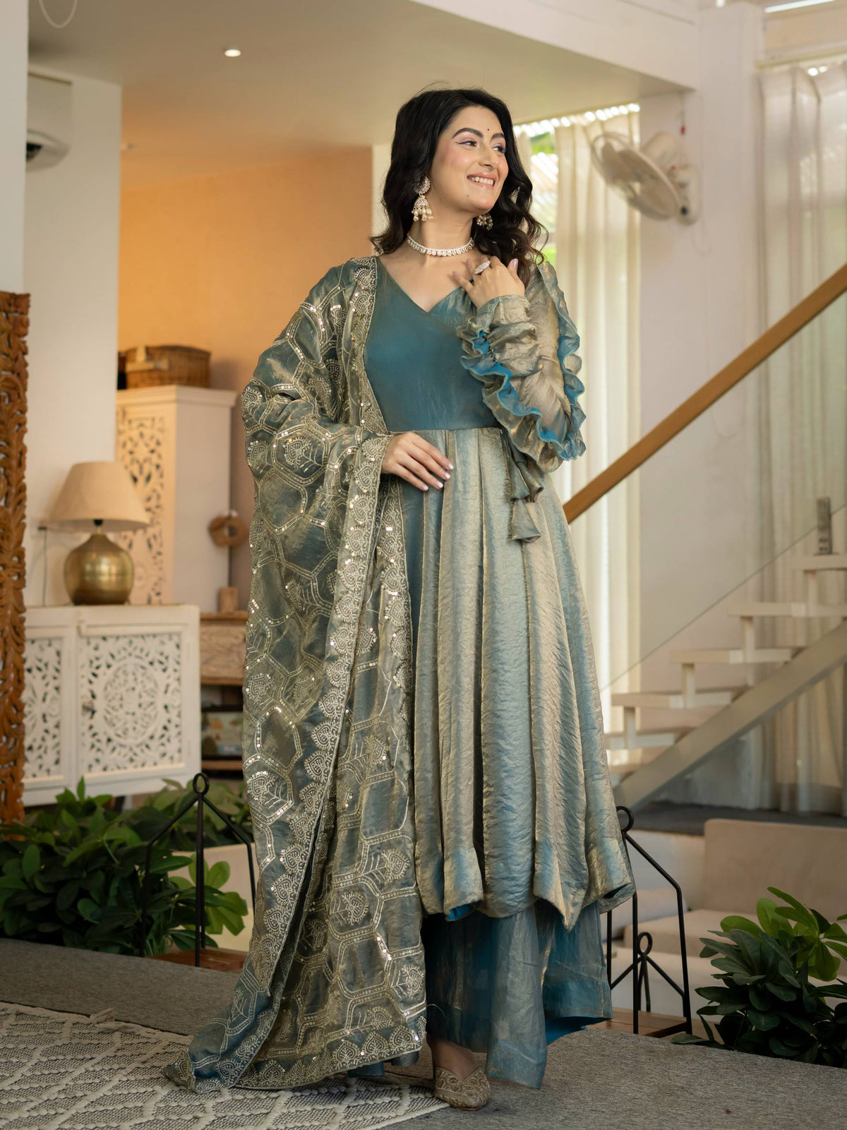 Heavy Fandy Silk Anarkali Suit with 5mm Sequin Embroidery, 3.8 Meter Flair & Matching Dupatta