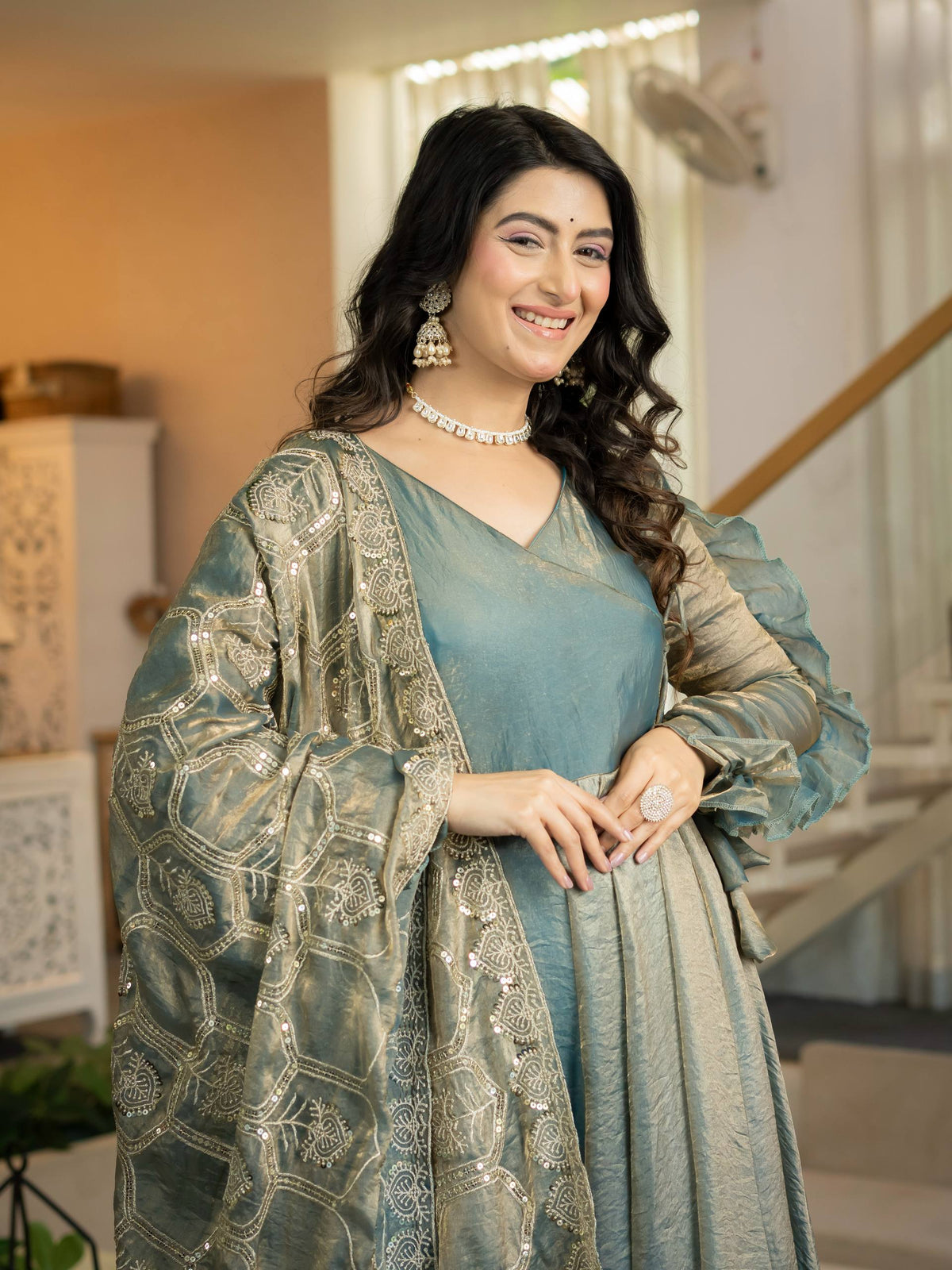 Heavy Fandy Silk Anarkali Suit with 5mm Sequin Embroidery, 3.8 Meter Flair & Matching Dupatta