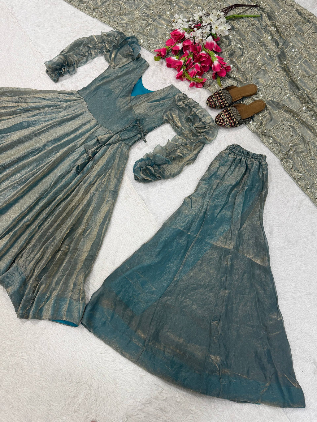 Heavy Fandy Silk Anarkali Suit with 5mm Sequin Embroidery, 3.8 Meter Flair & Matching Dupatta