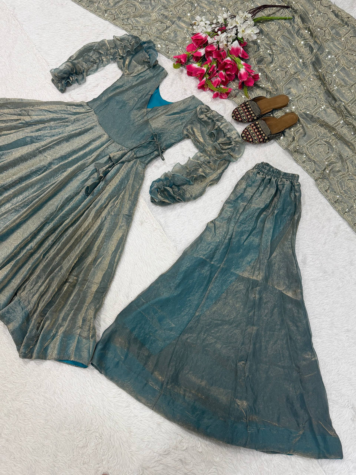 Heavy Fandy Silk Anarkali Suit with 5mm Sequin Embroidery, 3.8 Meter Flair & Matching Dupatta