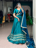 Chandrika Chanderi Mirror & Pearl Navratri Lehenga with Blouse & Dupatta Set