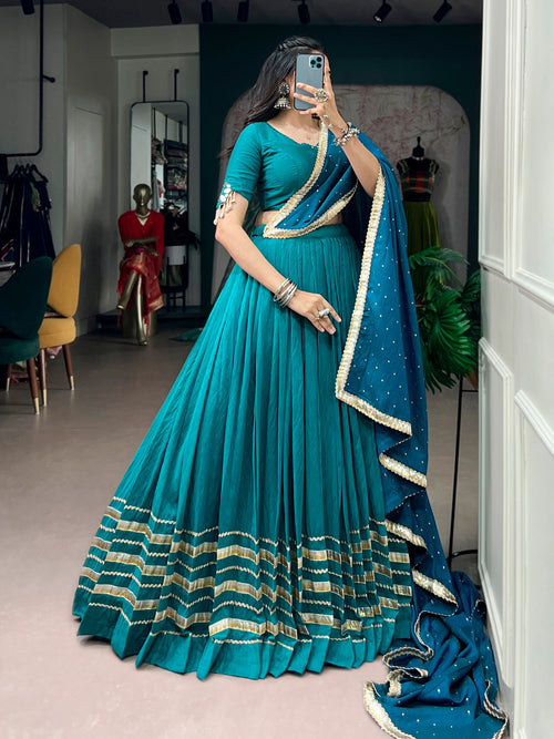 Chandrika Chanderi Mirror & Pearl Navratri Lehenga with Blouse & Dupatta Set