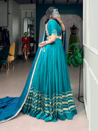 Chandrika Chanderi Mirror & Pearl Navratri Lehenga with Blouse & Dupatta Set