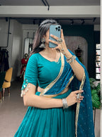 Chandrika Chanderi Mirror & Pearl Navratri Lehenga with Blouse & Dupatta Set