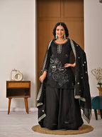 "Vaanya Meher Heavy Vichitra Silk Handwork Sharara Suit Set with Sequins Embroidered Dupatta