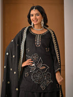 "Vaanya Meher Heavy Vichitra Silk Handwork Sharara Suit Set with Sequins Embroidered Dupatta