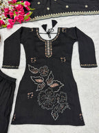 "Vaanya Meher Heavy Vichitra Silk Handwork Sharara Suit Set with Sequins Embroidered Dupatta