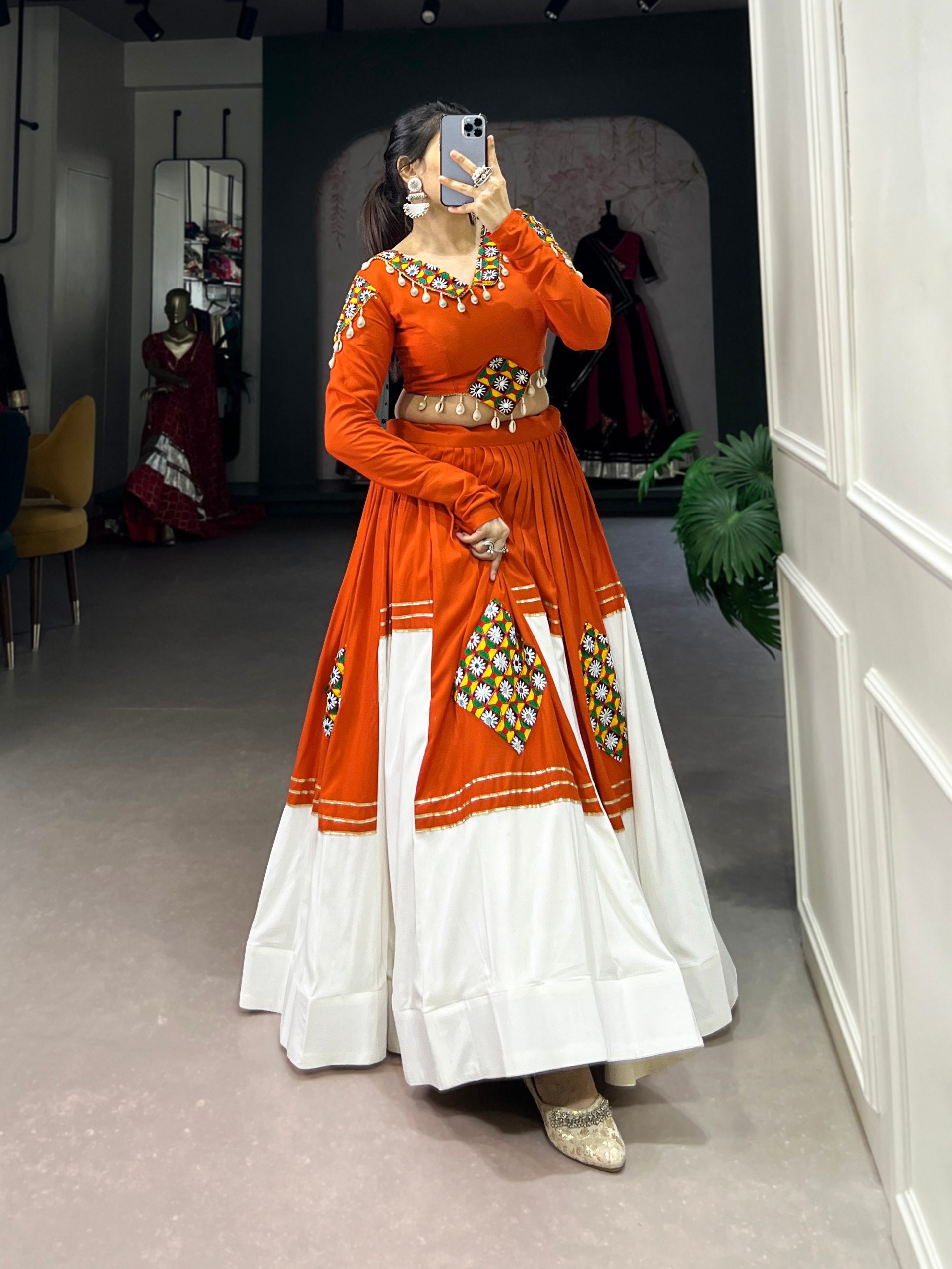 Varnika Pure Rayon Gamthi Patch Work Navratri Lehenga Choli Set
