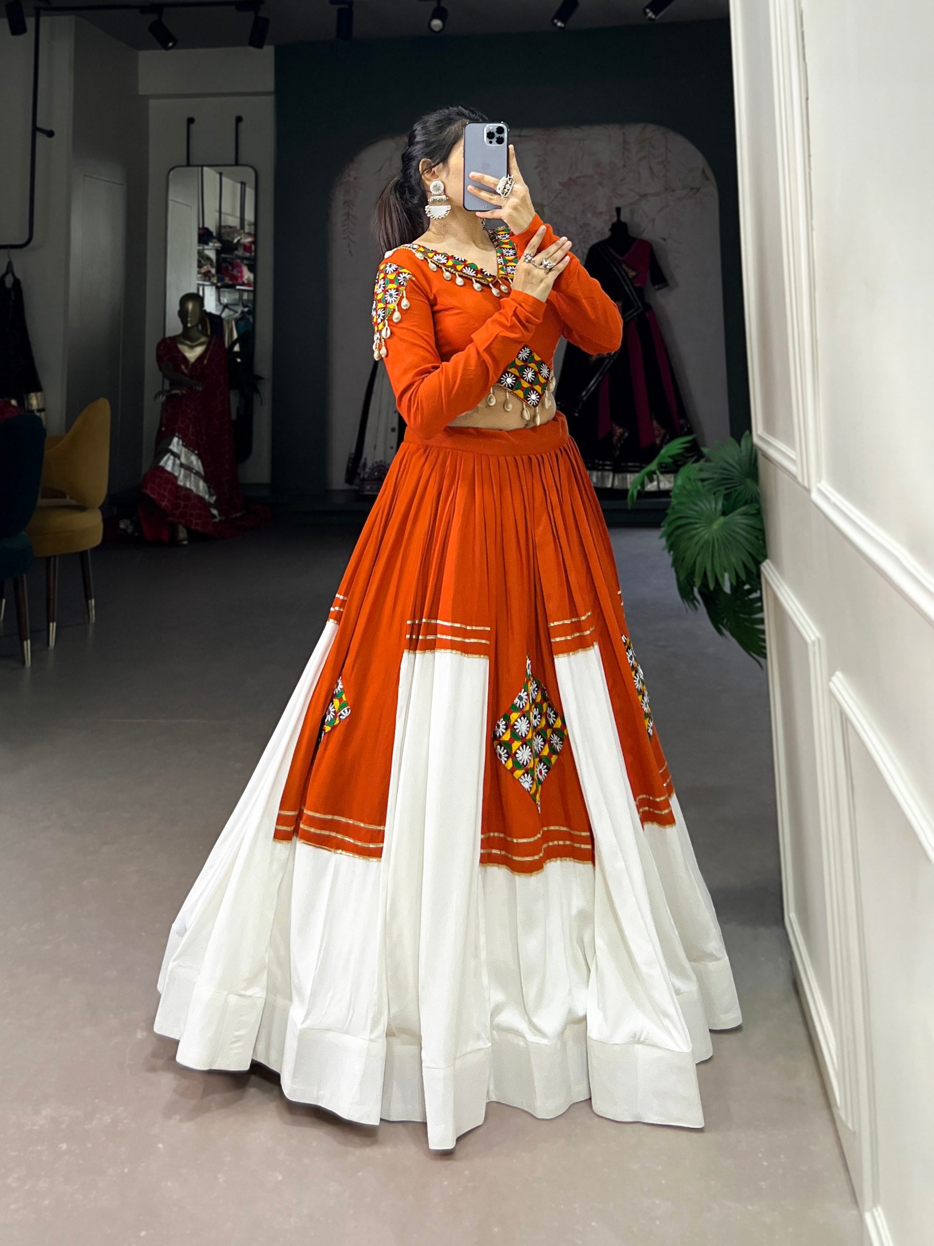 Varnika Pure Rayon Gamthi Patch Work Navratri Lehenga Choli Set