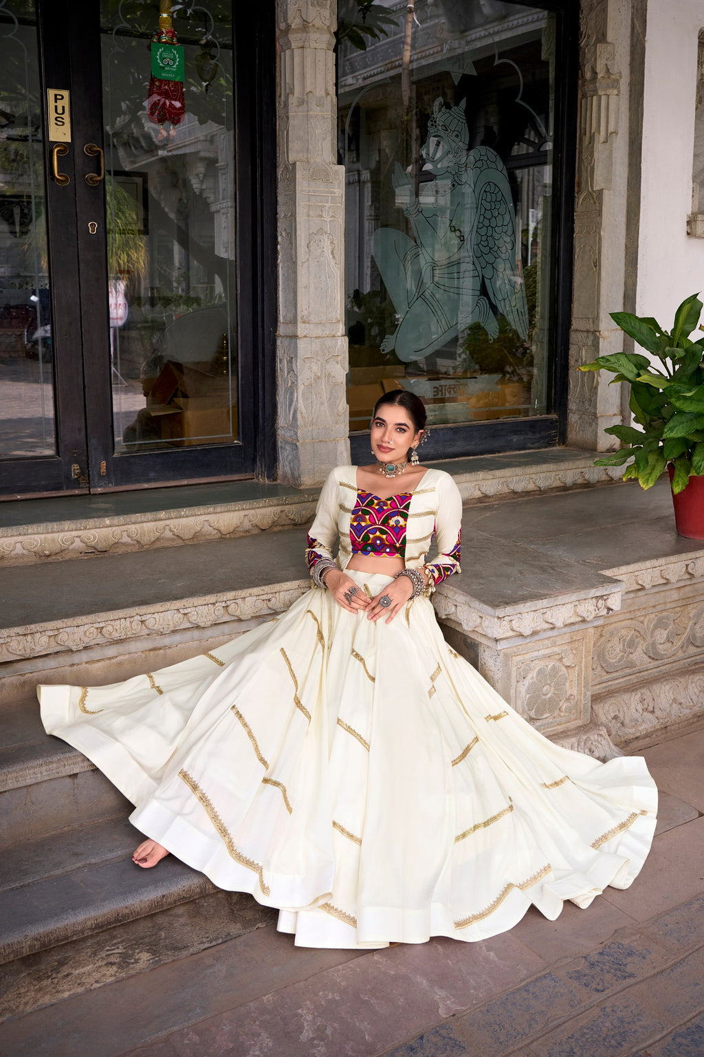 Mrinalini Pure Rayon Mirror Gamthi Work Navratri Lehenga Choli Set