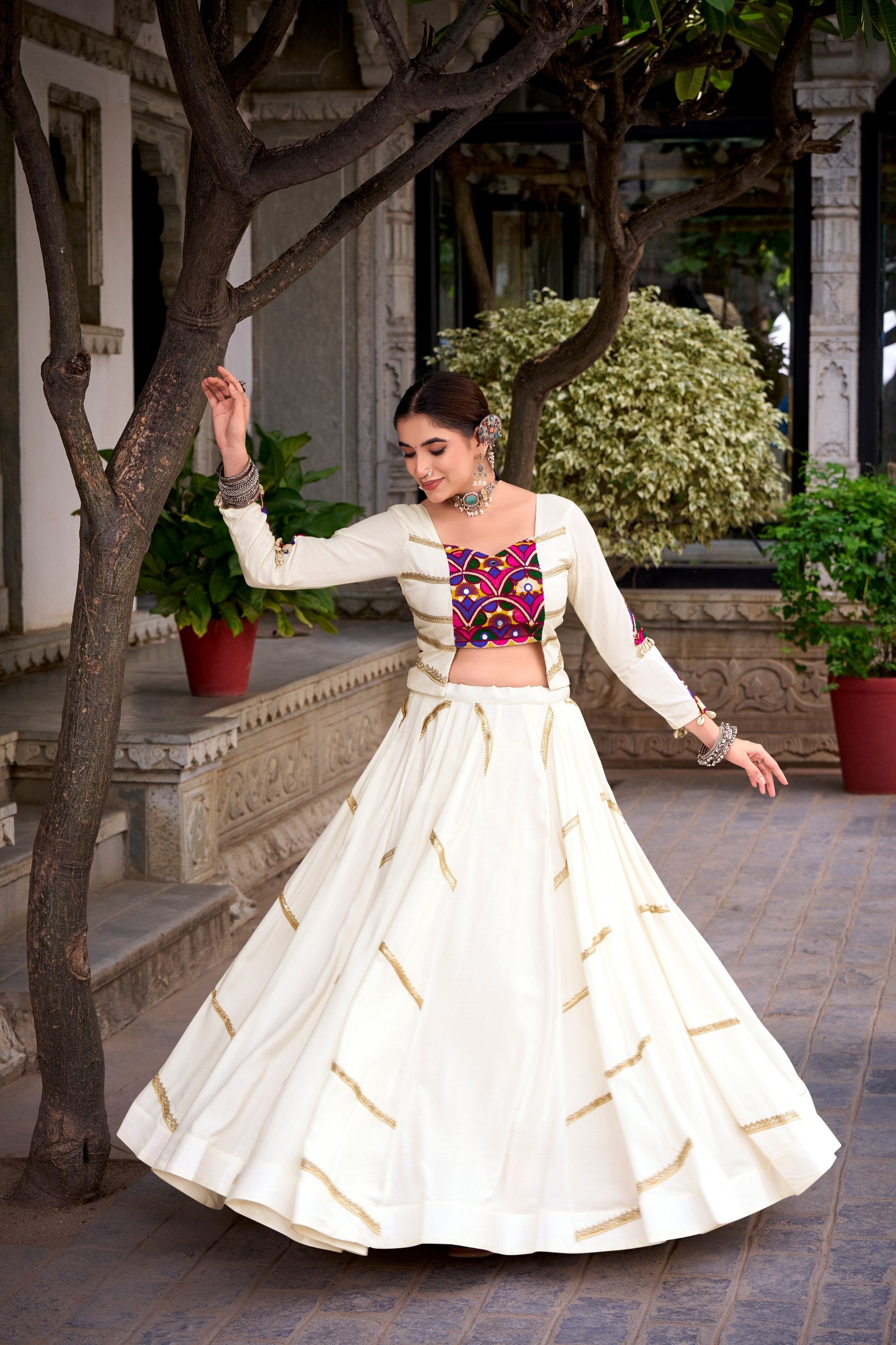 Mrinalini Pure Rayon Mirror Gamthi Work Navratri Lehenga Choli Set