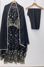 Inara Faux Georgette Embroidered Anarkali Gown Set with Micro Pants and Lace Dupatta