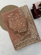 Saanjh Elora Tibby Silk Thread & Sequence Embroidered Designer Saree with Dual-Side Work Blouse