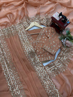 Saanjh Elora Tibby Silk Thread & Sequence Embroidered Designer Saree with Dual-Side Work Blouse