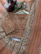 Saanjh Elora Tibby Silk Thread & Sequence Embroidered Designer Saree with Dual-Side Work Blouse