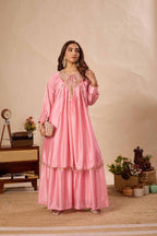 Meher Chinon Embroidered Kurti Sarara Set with Sequence Work