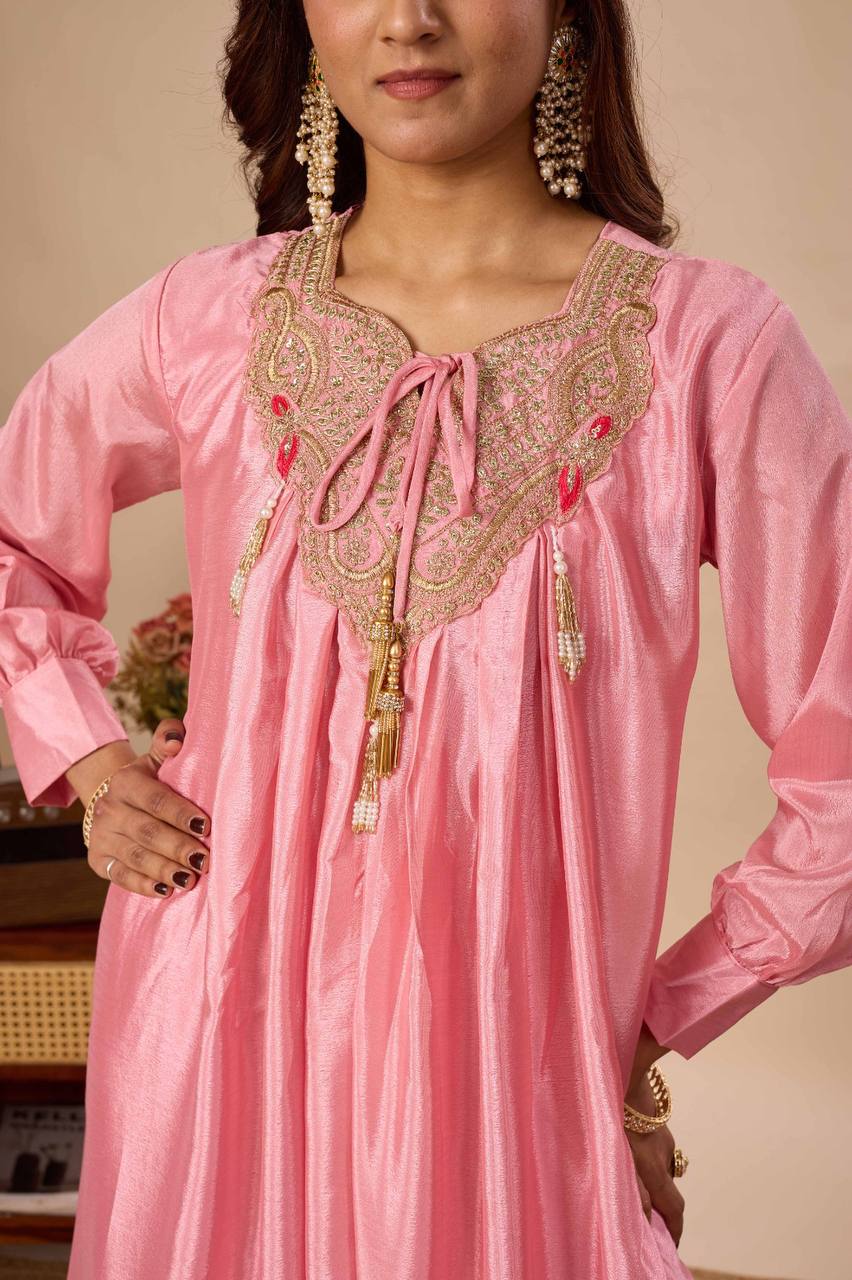 Meher Chinon Embroidered Kurti Sarara Set with Sequence Work